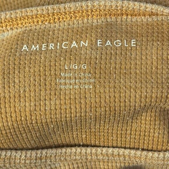 LG American Eagle Graphic Crop Top T Shirt Camel Brown Waffle Knit Tennis Team N - Picture 3 of 5